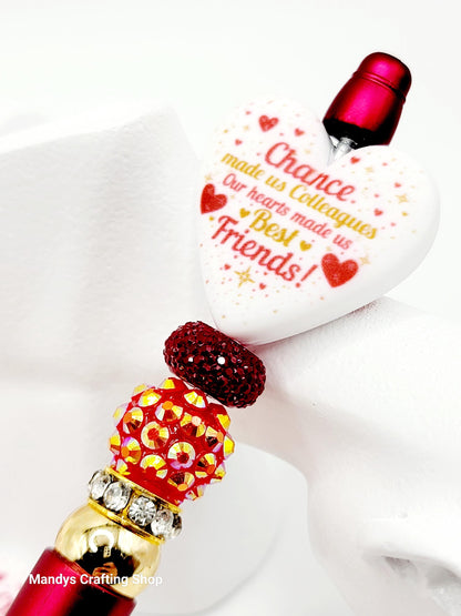 Coworker Heart Focal Bead – “Chance Made Us Colleagues” Printed Silicone Pen Bead (Set of 2)
