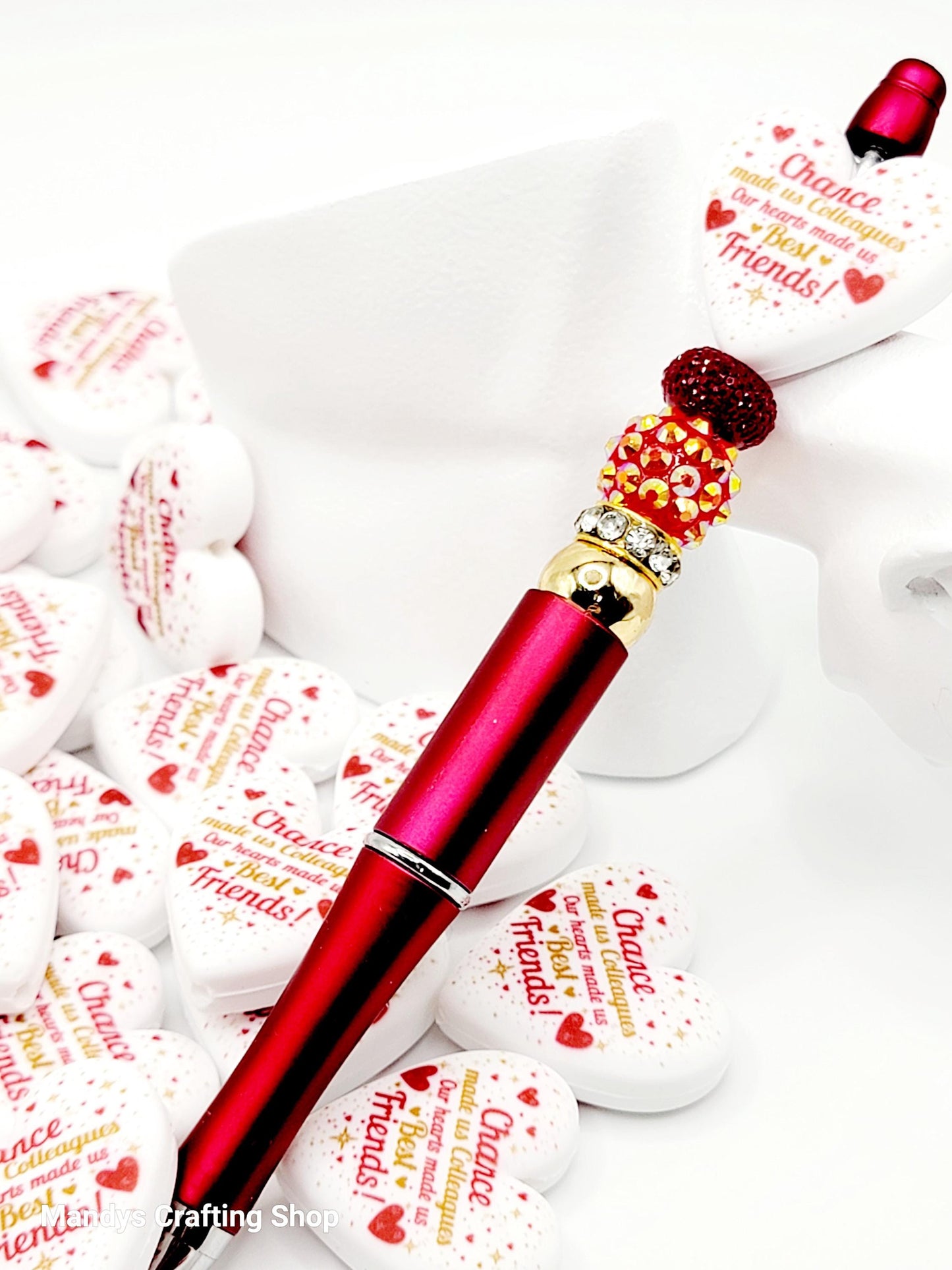 Coworker Heart Focal Bead – “Chance Made Us Colleagues” Printed Silicone Pen Bead (Set of 2)