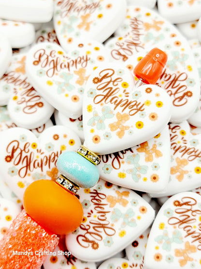 Be Happy Balloon Dog Heart Focal Bead – Inspirational Printed Silicone Pen Bead (Set of 2)