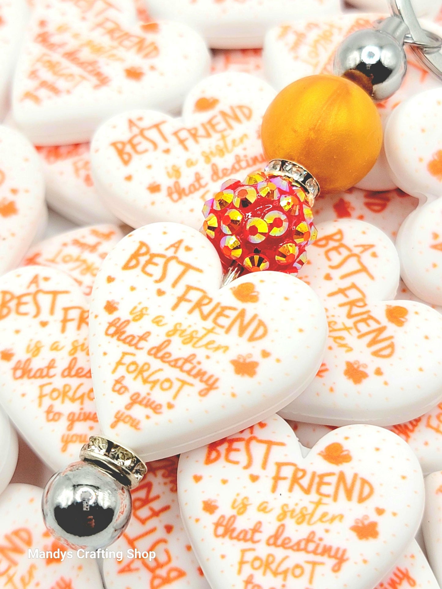 Friends That Become Sisters Heart Focal Bead – Printed Silicone Friend Pen Bead (Set of 2)