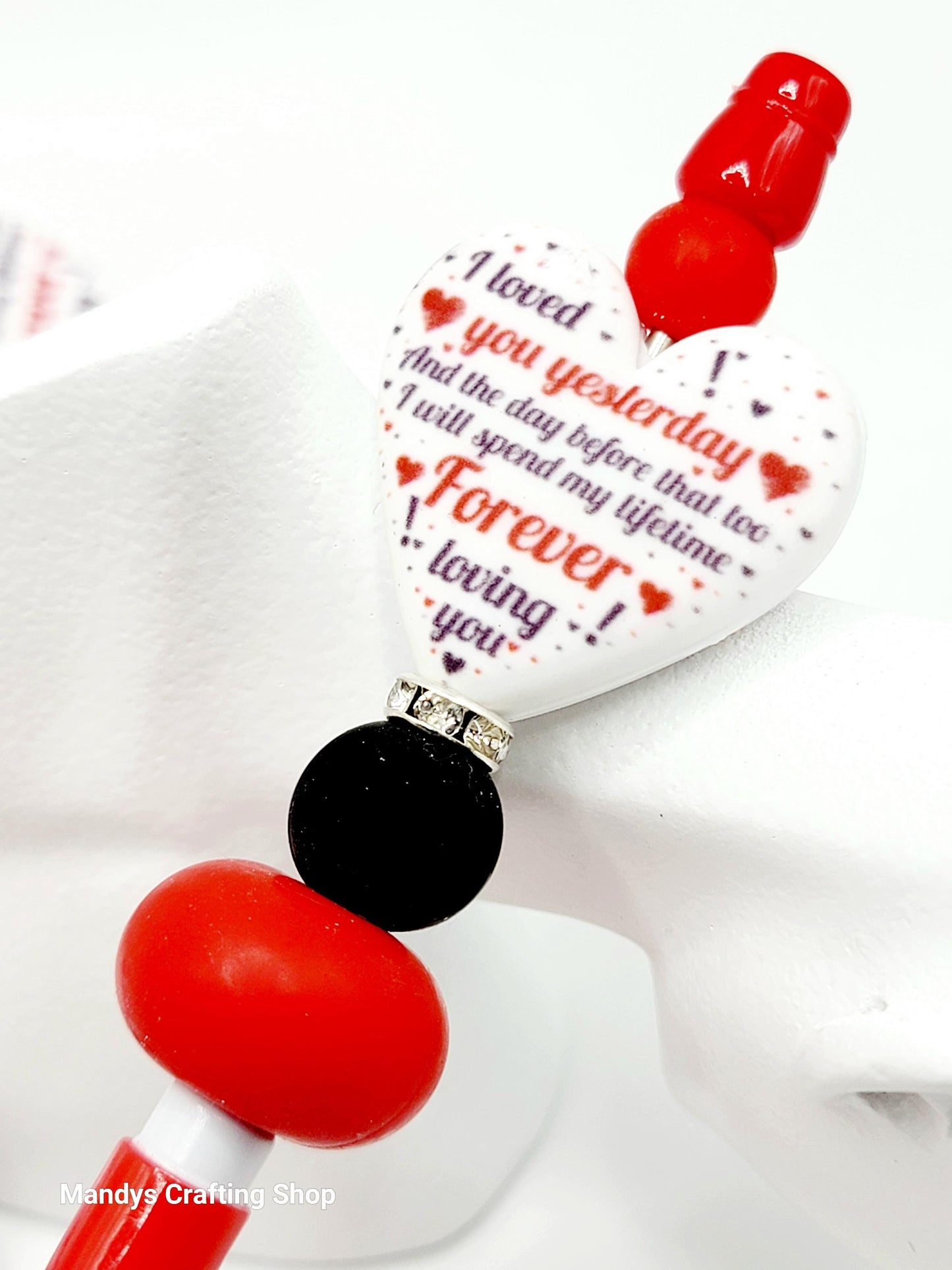 Forever Loving You Valentine Heart Focal Bead – Printed Silicone Pen & Keychain Bead (Set of 2)