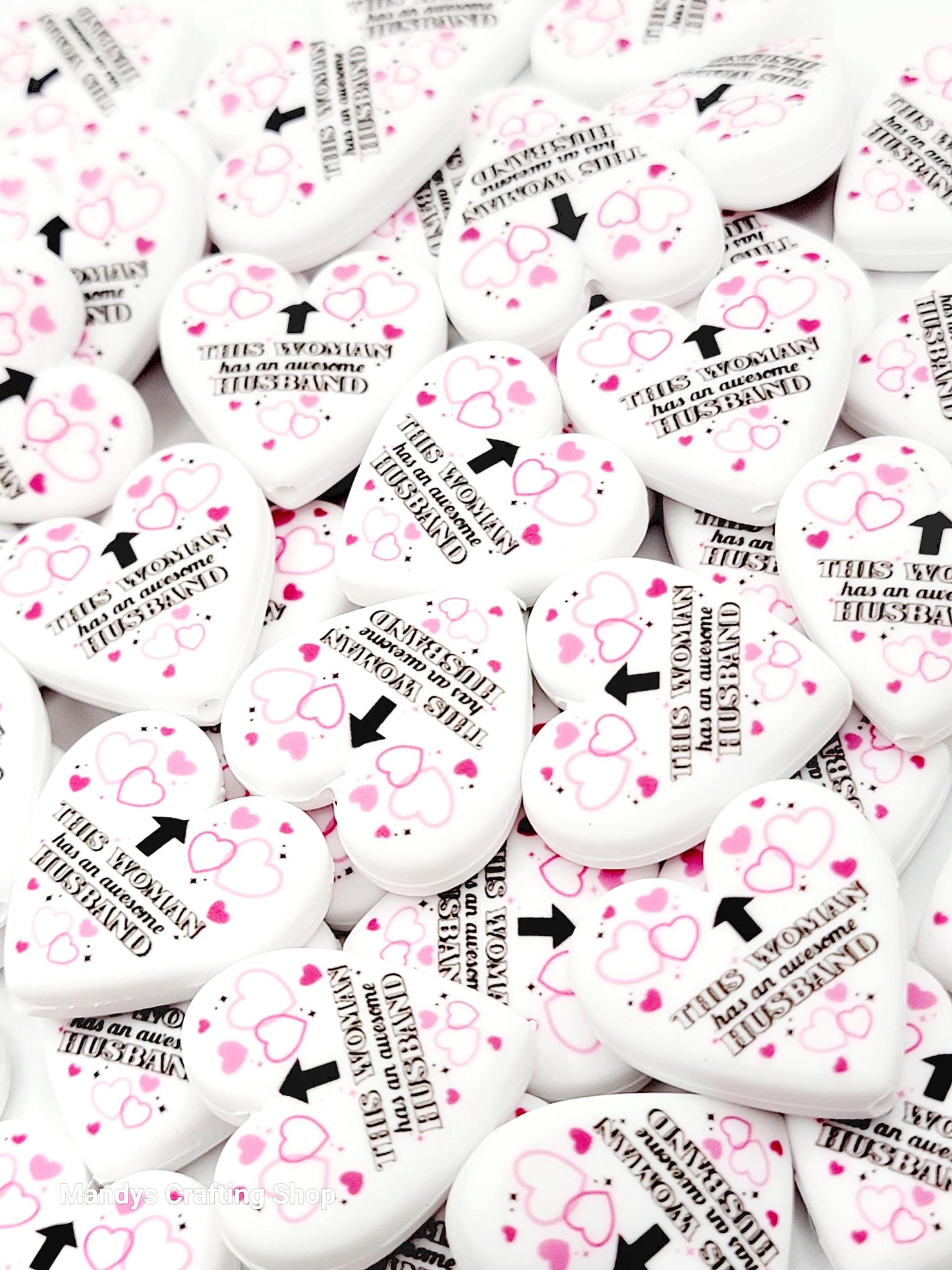 This Woman Has an Awesome Husband Heart Focal Bead – Funny Printed Silicone Pen Bead (Set of 2)