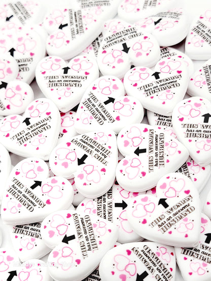 This Woman Has an Awesome Husband Heart Focal Bead – Funny Printed Silicone Pen Bead (Set of 2)