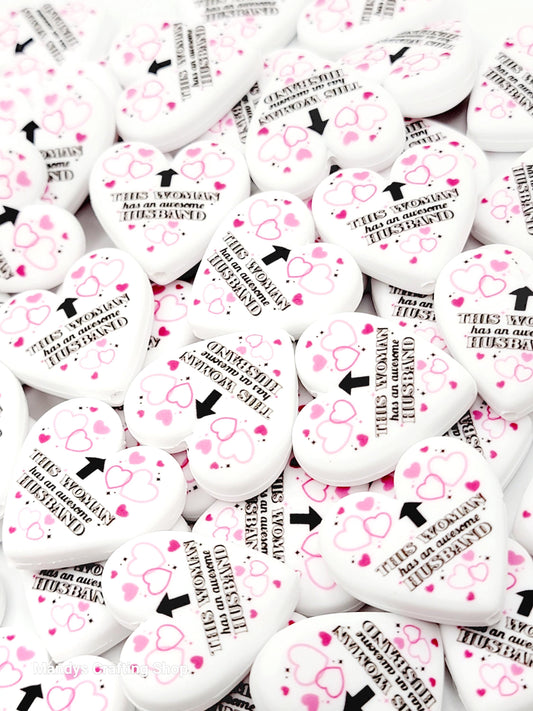 This Woman Has an Awesome Husband Heart Focal Bead – Funny Printed Silicone Pen Bead (Set of 2)
