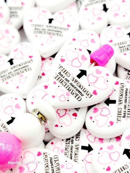 This Woman Has an Awesome Husband Heart Focal Bead – Funny Printed Silicone Pen Bead (Set of 2)