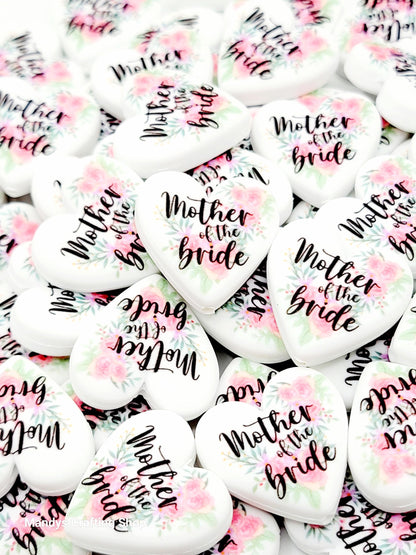 Mother of the Bride Heart Focal Pen Bead – Printed Silicone Bridal Party Gift Bead (Set 1 or 2)