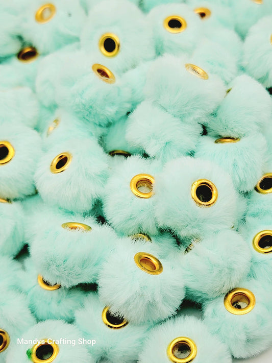 Light Turquoise Faux Fur Beads – Fuzzy Pom Pom Spacer Beads for Pens, Keychains & DIY Crafts (Set of 10)