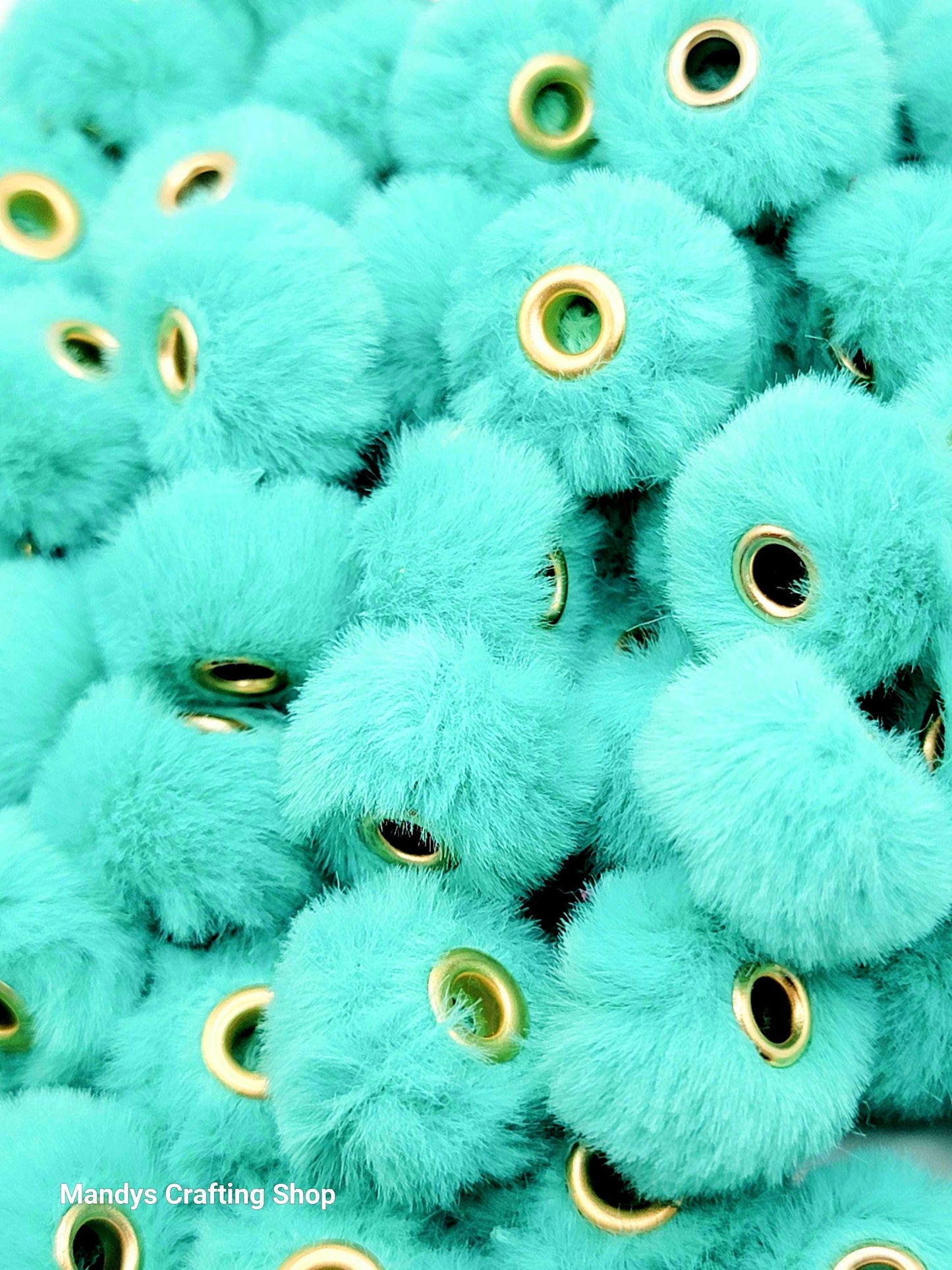 Turquoise Faux Fur Beads – Fuzzy Pom Pom Spacer Beads for Pens, Keychains & DIY Crafts (Set of 10)