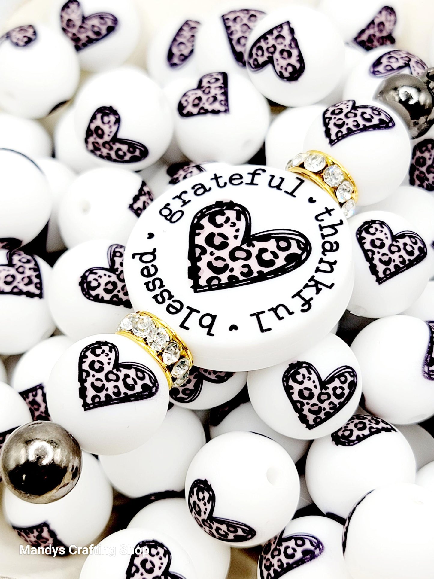 15mm Printed Leopard Heart Print Silicone Beads –  Valentine Round Beads for Pens & Wristlets