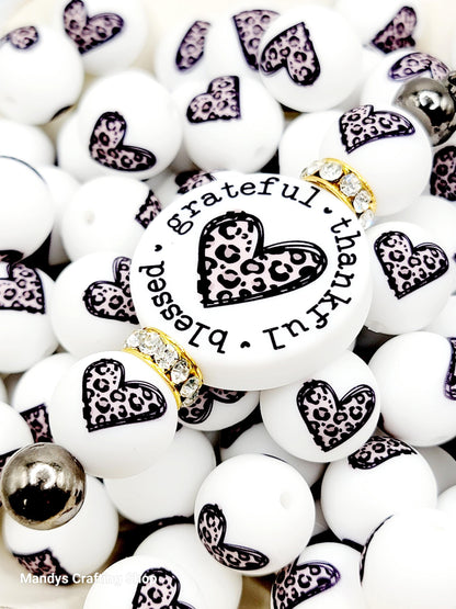 15mm Printed Leopard Heart Print Silicone Beads –  Valentine Round Beads for Pens & Wristlets