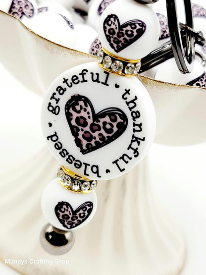 15mm Printed Leopard Heart Print Silicone Beads –  Valentine Round Beads for Pens & Wristlets