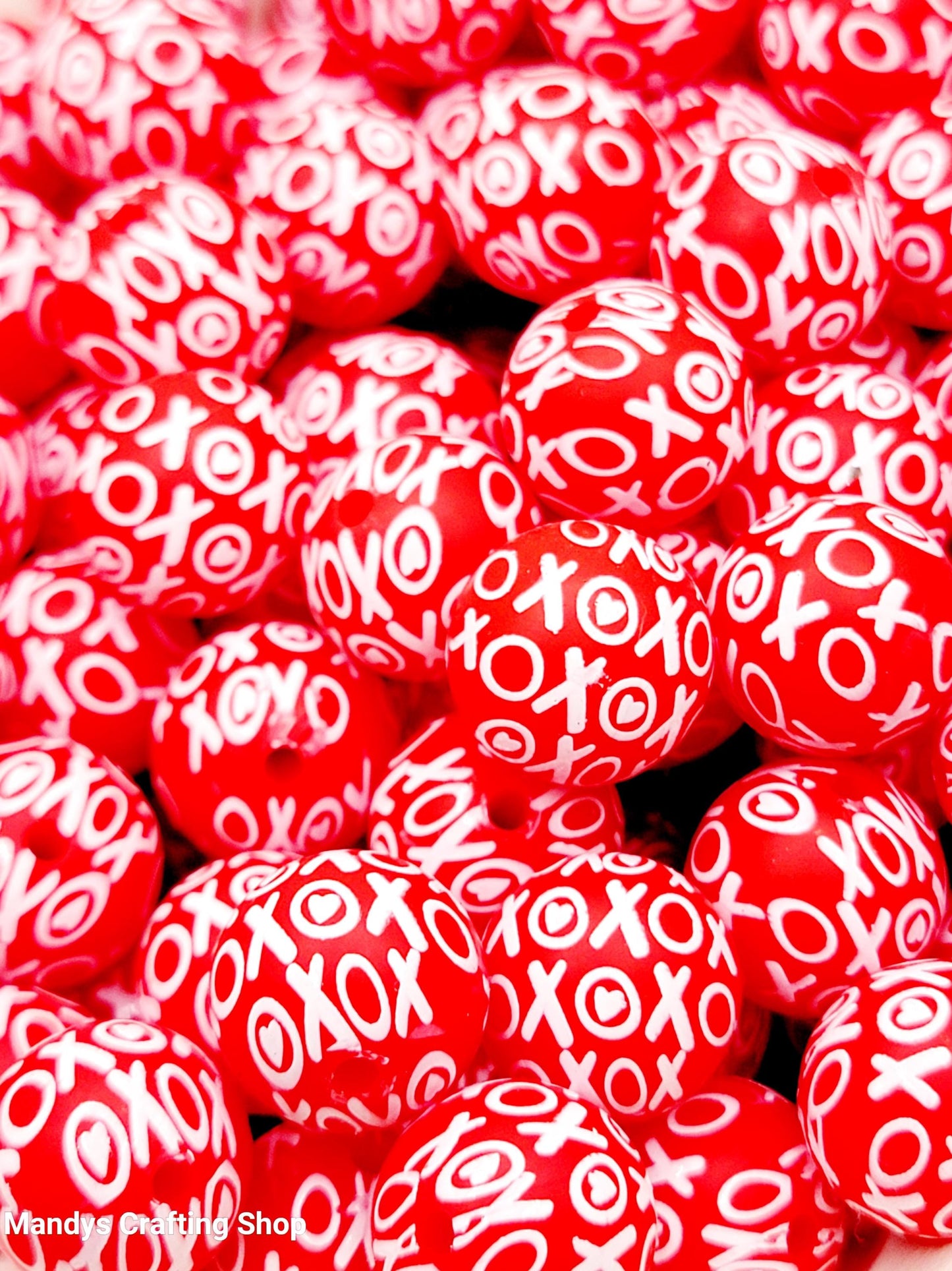 15mm Printed XOXO Red Valentine Silicone Bead – Love Round Spacer Beads for Pens & Wristlets