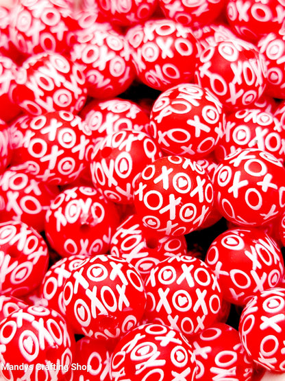 15mm Printed XOXO Red Valentine Silicone Bead – Love Round Spacer Beads for Pens & Wristlets