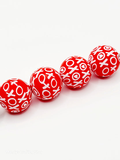 15mm Printed XOXO Red Valentine Silicone Bead – Love Round Spacer Beads for Pens & Wristlets