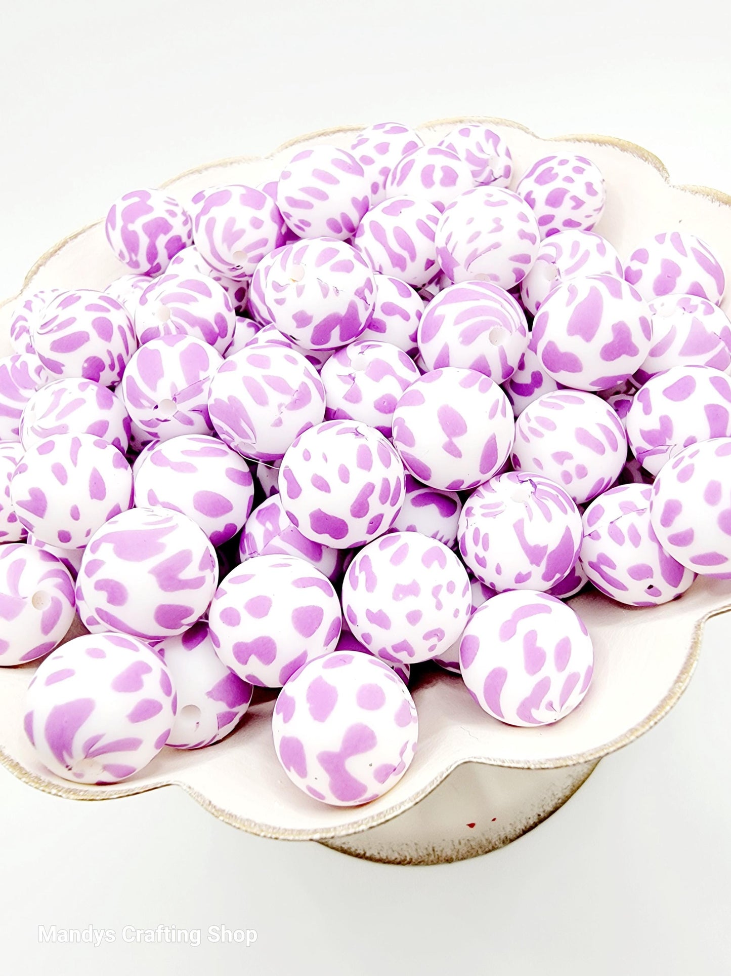 15mm Printed Purple Cow Print Silicone Bead – Animal Print Theme Spacer Beads for Pens & Wristlets