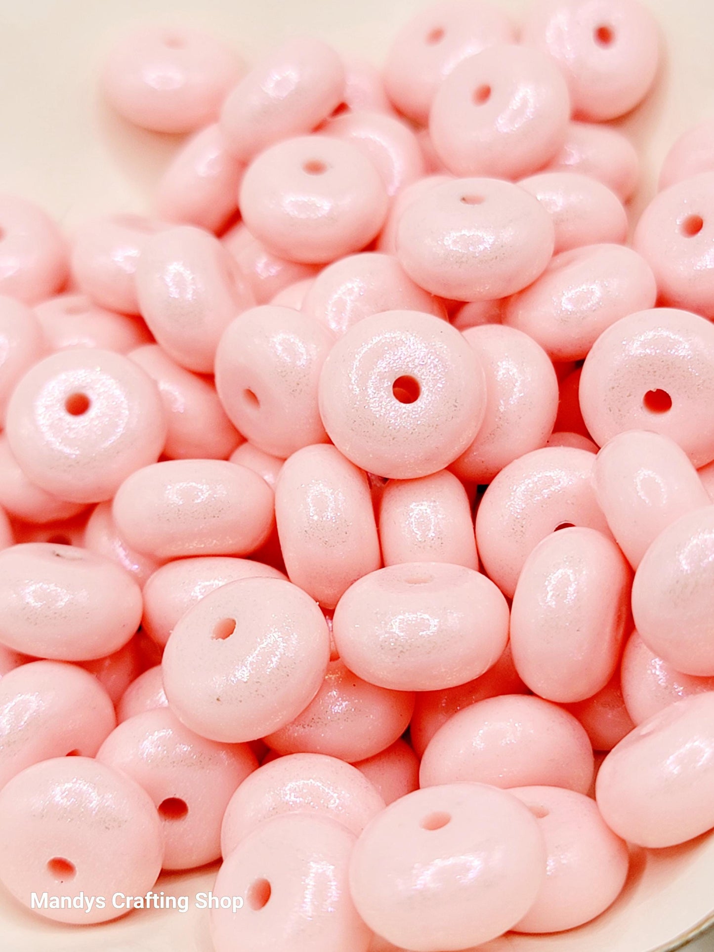 Light Pink Opal Shimmer Abacus Silicone Beads – 14mm (Set of 10)