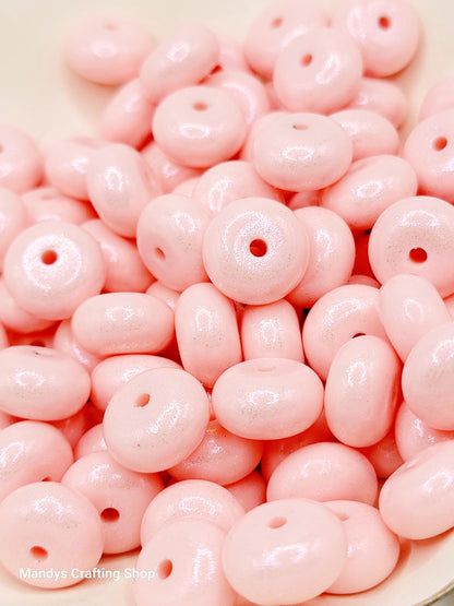 Light Pink Opal Shimmer Abacus Silicone Beads – 14mm (Set of 10)