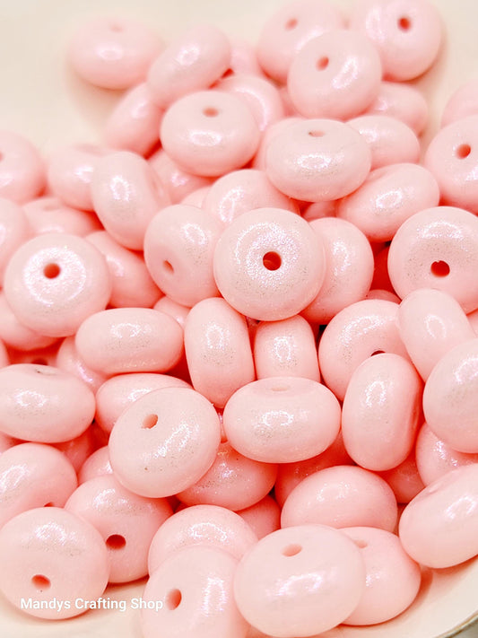 Light Pink Opal Shimmer Abacus Silicone Beads – 14mm (Set of 10)