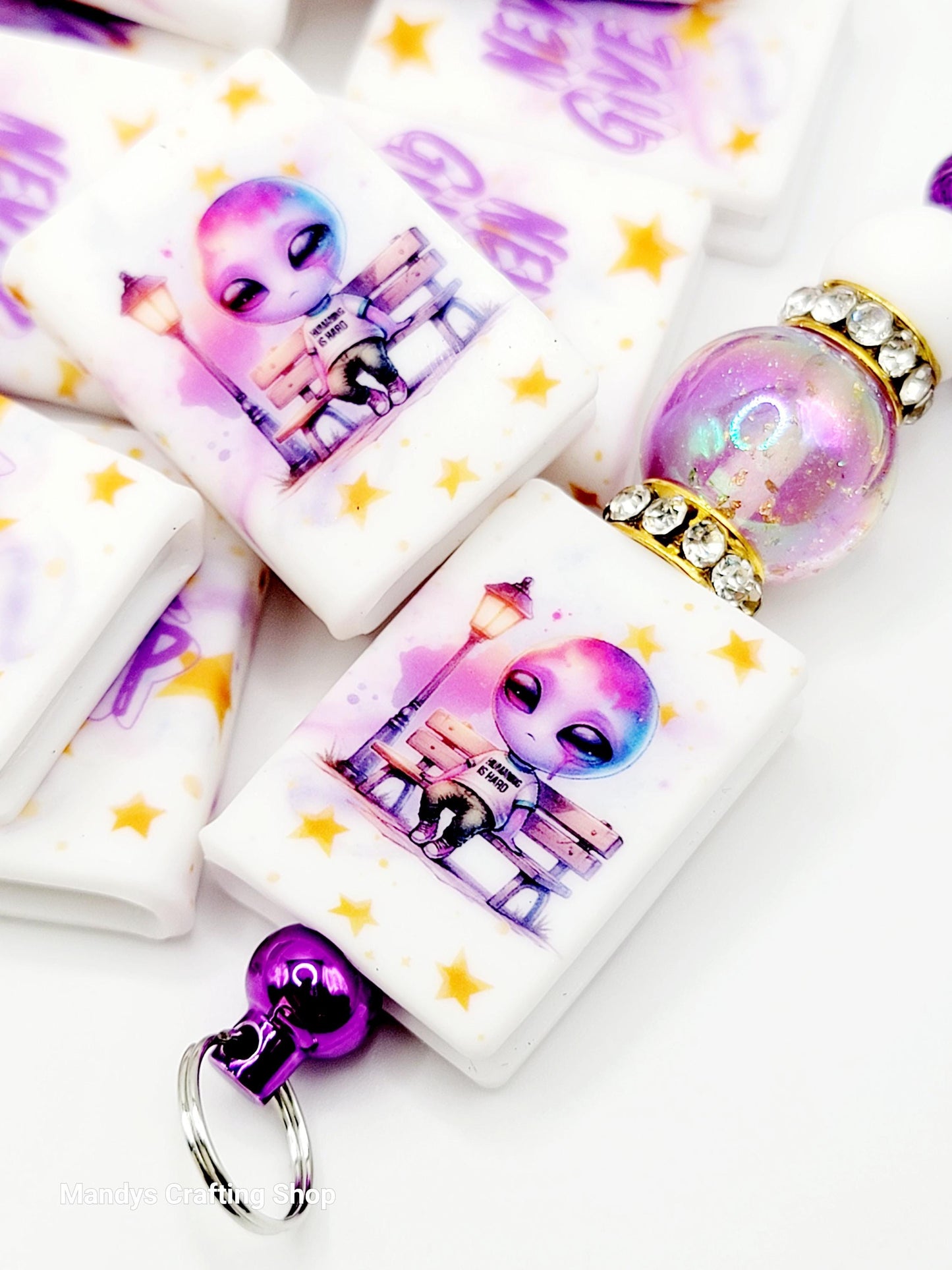 Never Give Up Alien Book Silicone Focal Bead – Inspirational Journal Book Pen Bead (Set of 1 or 2)