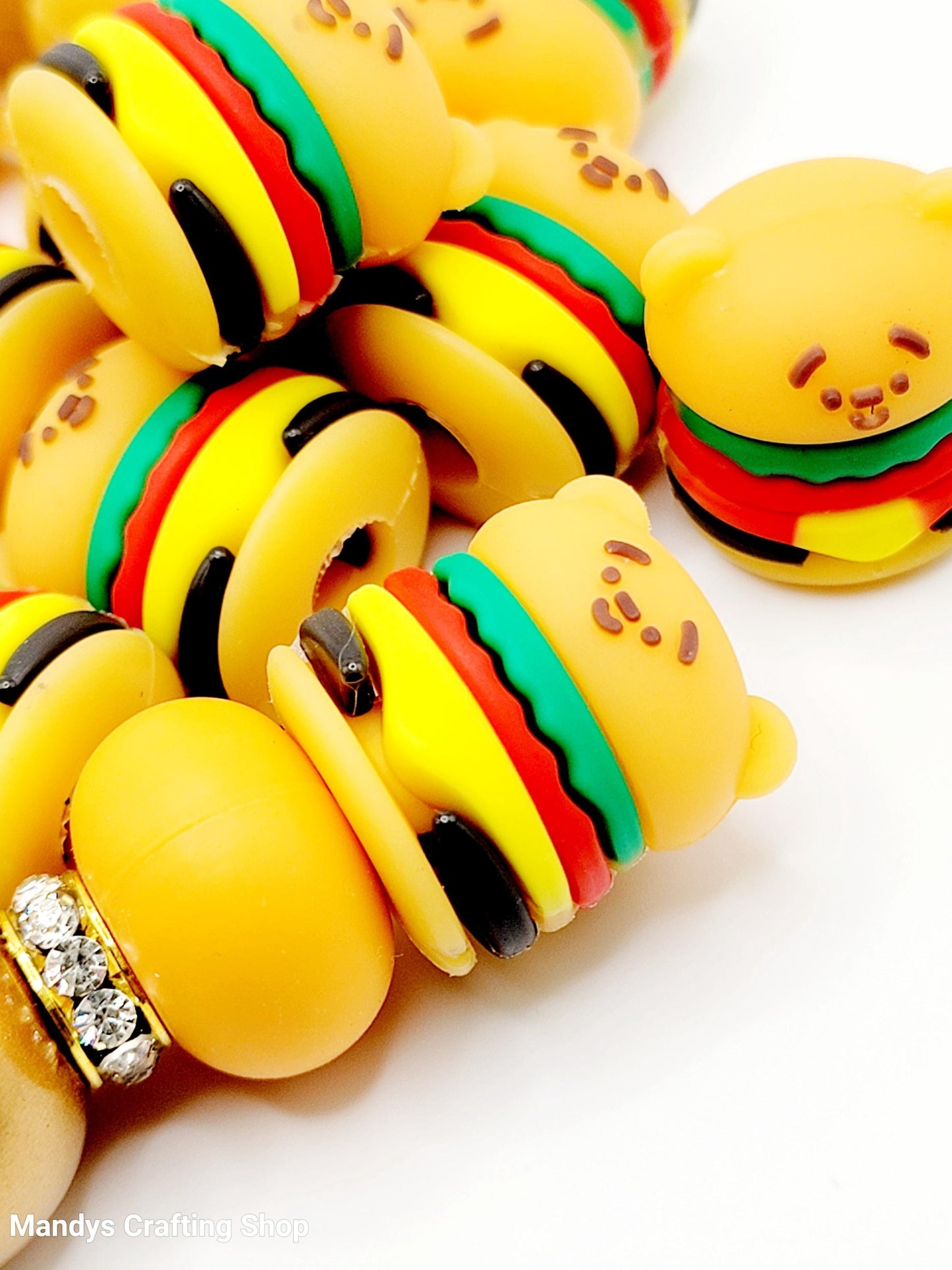 SET OF 2, Cute Hamburger Pen Topper, Hamburger Pencil Topper, PVC Focal Pen Topper, Beadable Pen  Character Topper, Beadable Pen Accessories