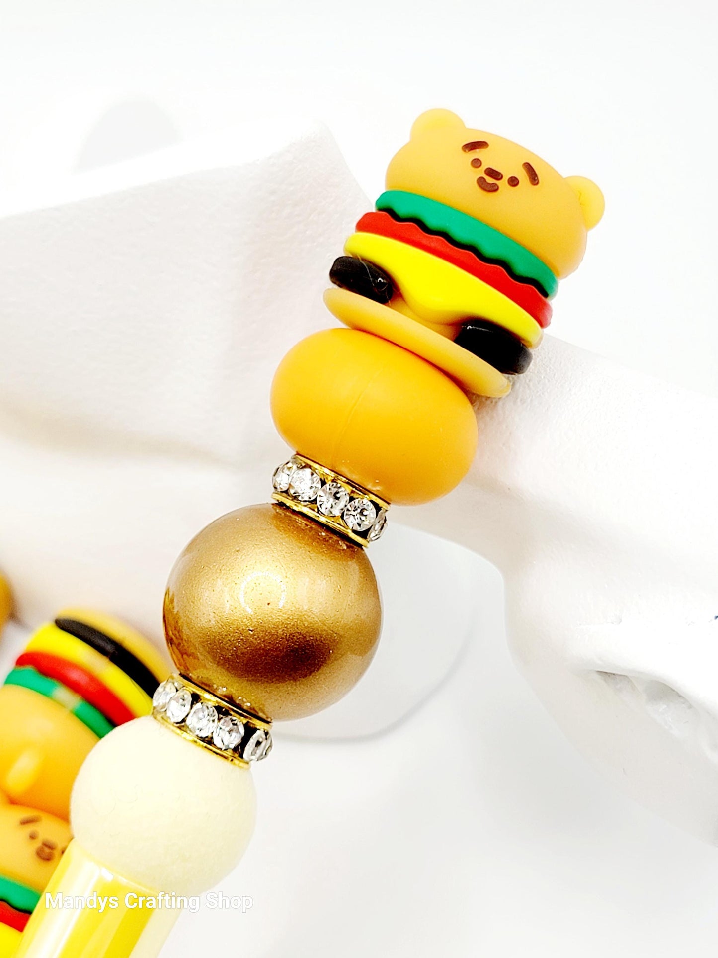 SET OF 2, Cute Hamburger Pen Topper, Hamburger Pencil Topper, PVC Focal Pen Topper, Beadable Pen  Character Topper, Beadable Pen Accessories