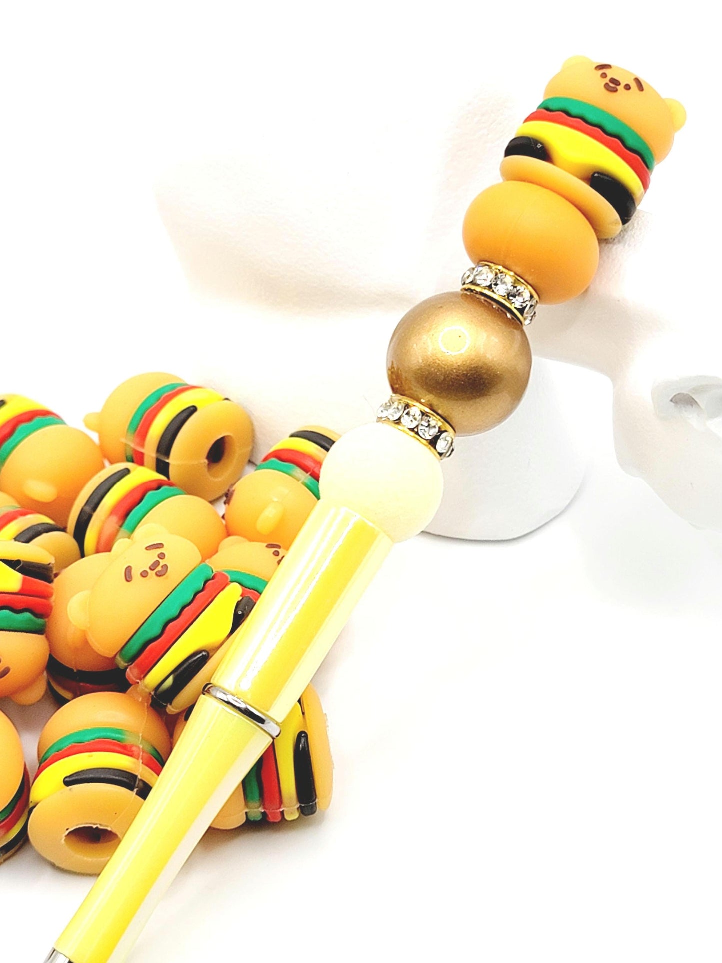 SET OF 2, Cute Hamburger Pen Topper, Hamburger Pencil Topper, PVC Focal Pen Topper, Beadable Pen  Character Topper, Beadable Pen Accessories