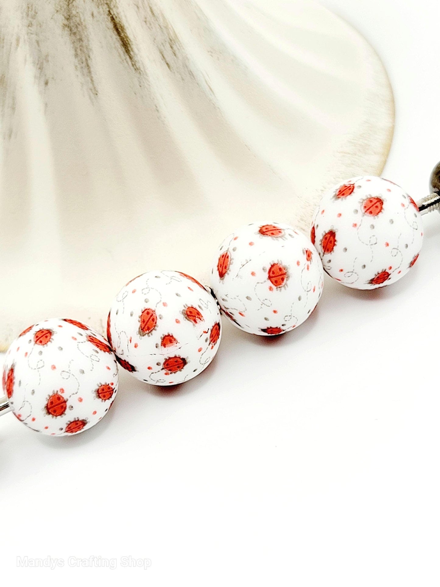 15mm Printed Ladybug Silicone Bead – Round Sacer Beads for Pens & Wristlets