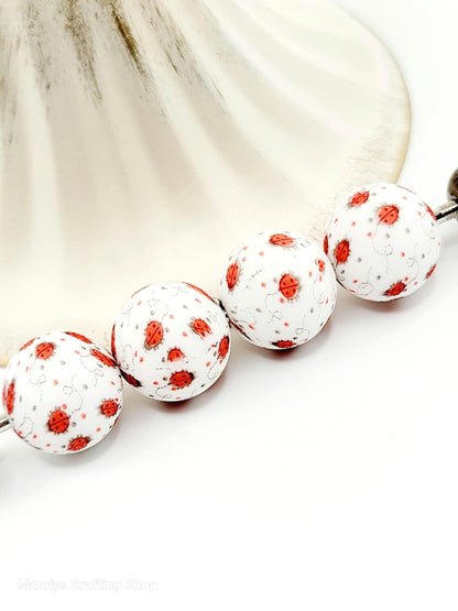 15mm Printed Ladybug Silicone Bead – Round Sacer Beads for Pens & Wristlets