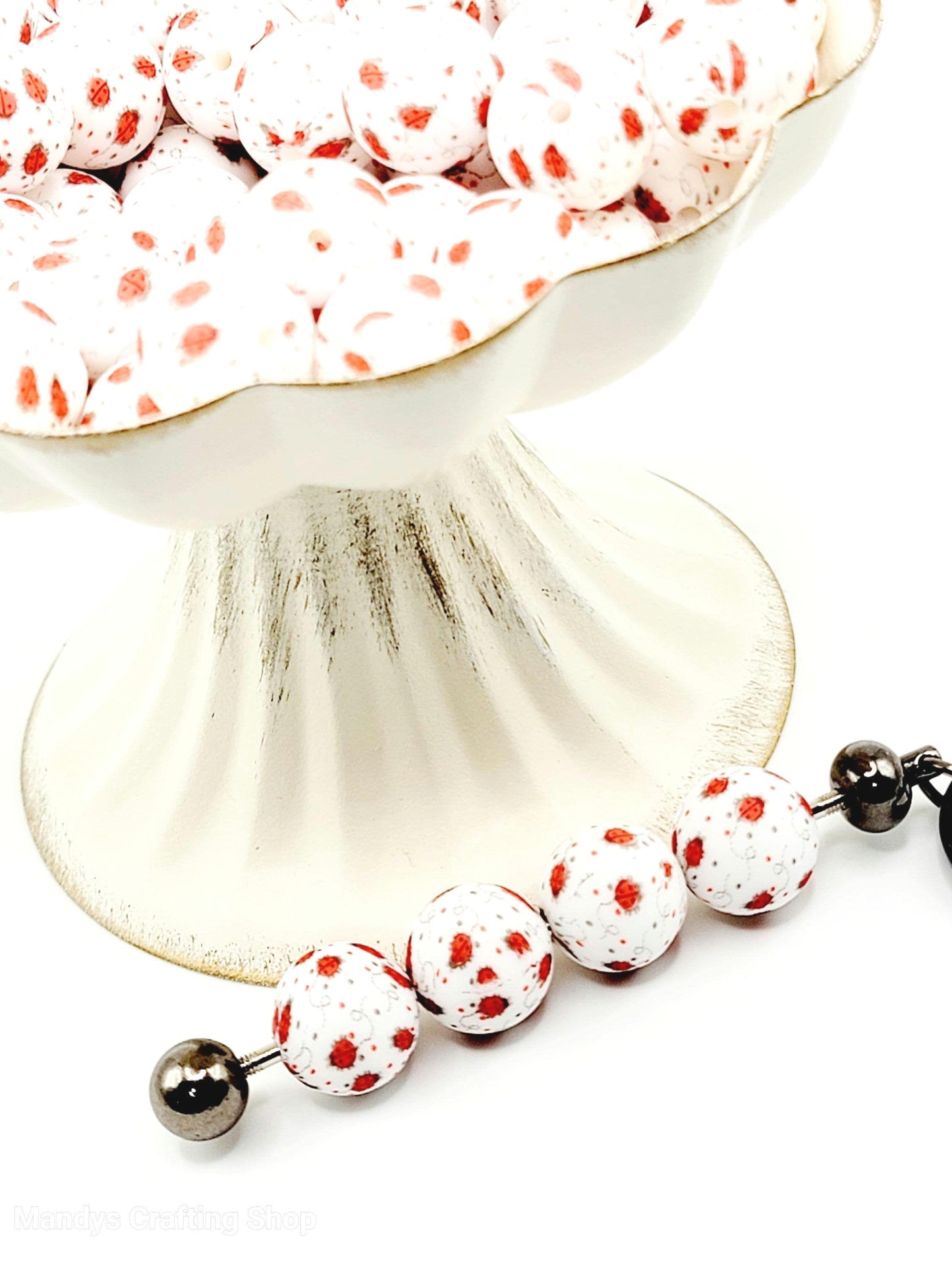 15mm Printed Ladybug Silicone Bead – Round Sacer Beads for Pens & Wristlets
