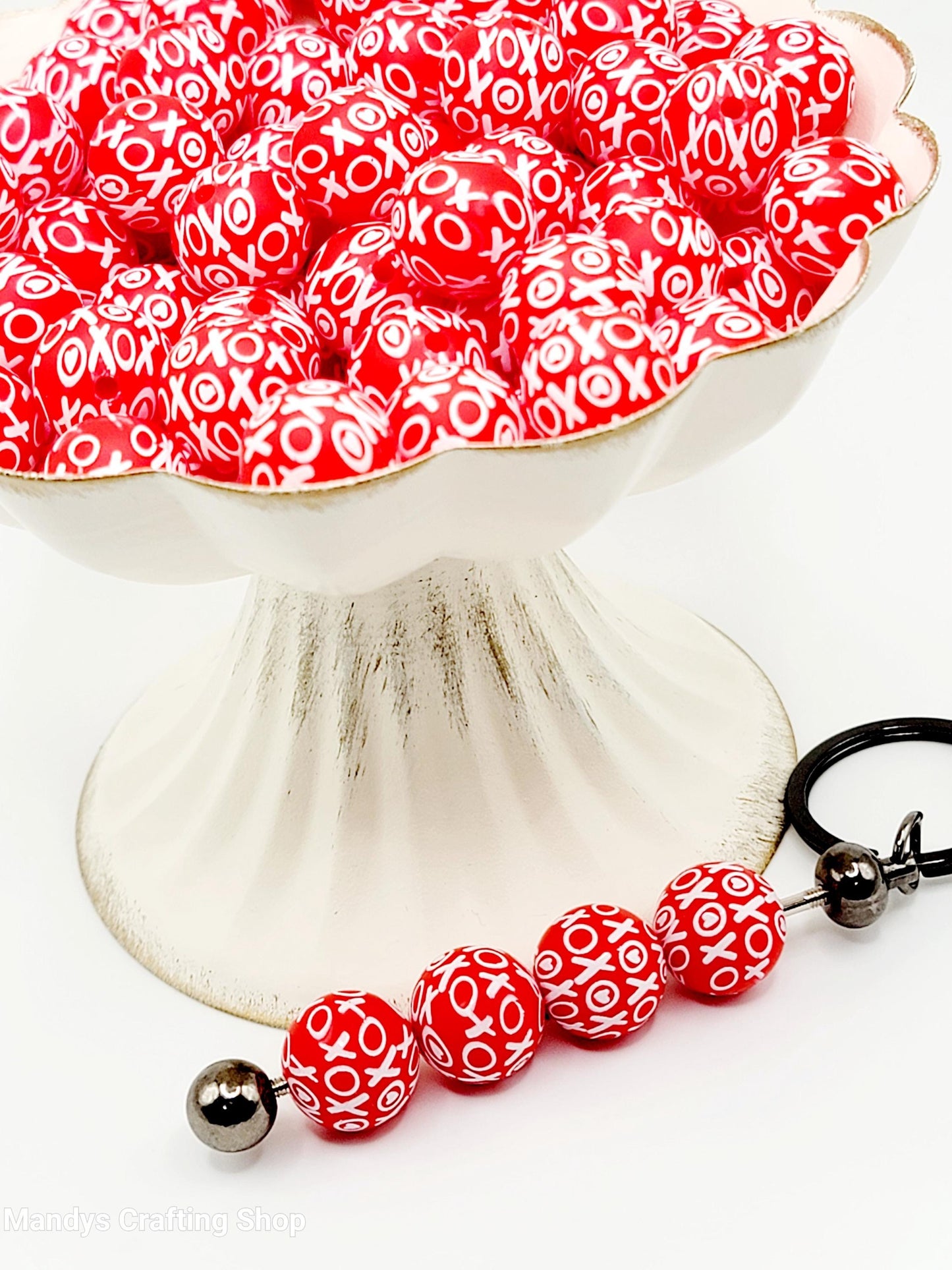 15mm Printed XOXO Red Valentine Silicone Bead – Love Round Spacer Beads for Pens & Wristlets