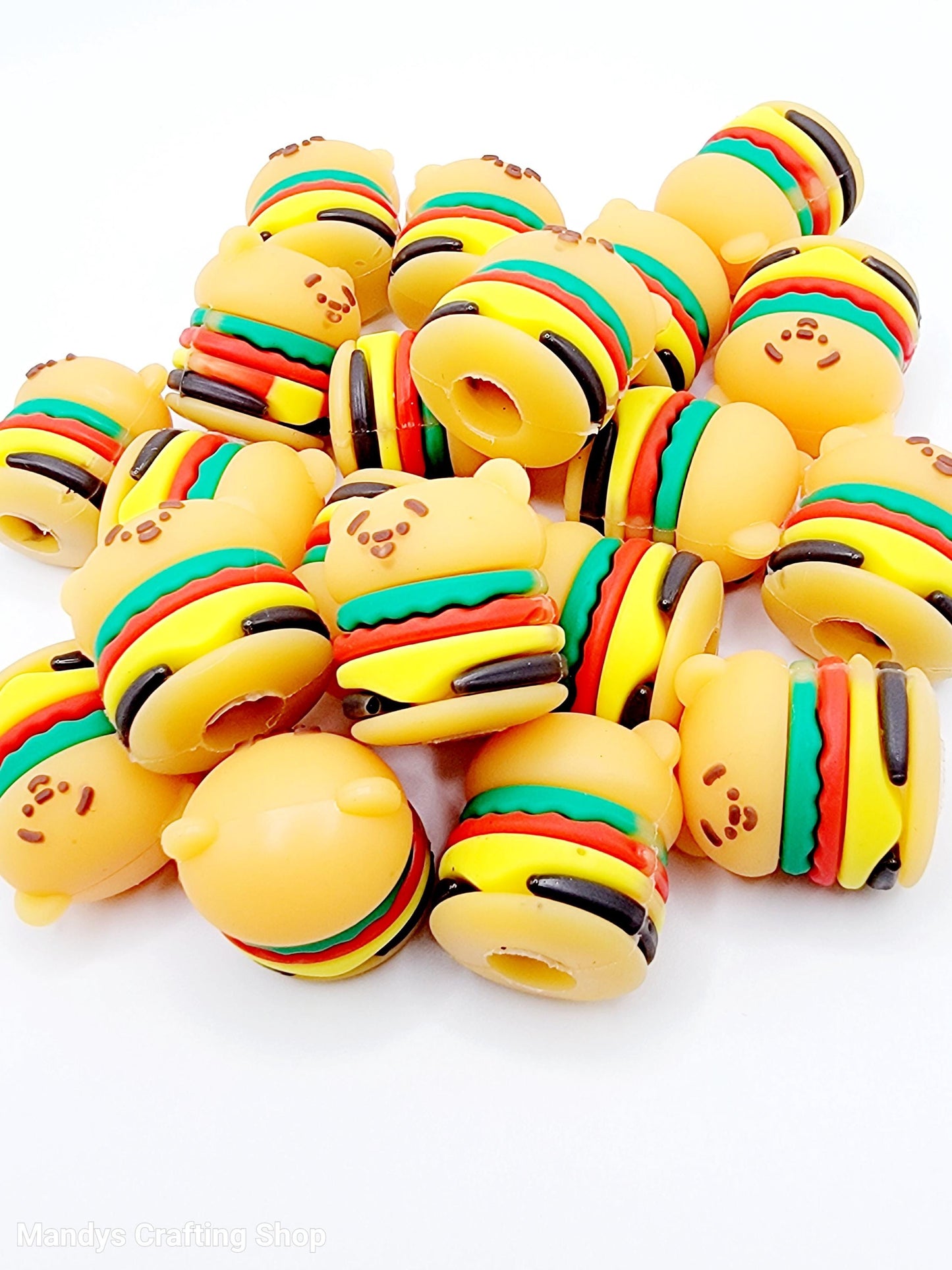 SET OF 2, Cute Hamburger Pen Topper, Hamburger Pencil Topper, PVC Focal Pen Topper, Beadable Pen  Character Topper, Beadable Pen Accessories