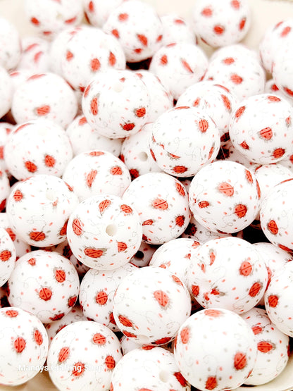 15mm Printed Ladybug Silicone Bead – Round Sacer Beads for Pens & Wristlets