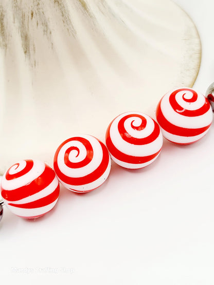 15mm Printed Red & White Swirl Print Silicone Beads – Christmas Round Beads for Pens & Wristlets