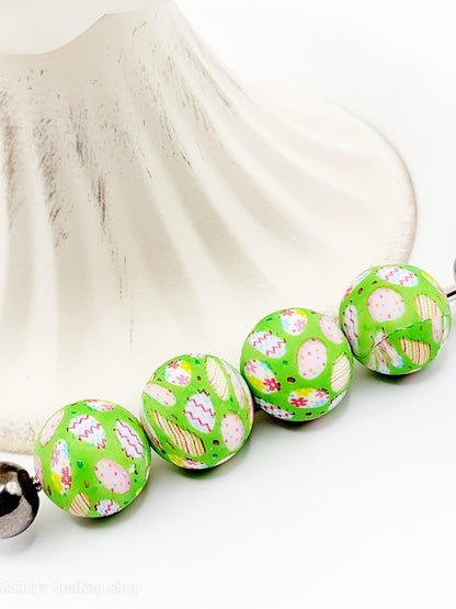 15mm Printed Easter Egg Print Silicone Beads – Spring Round Beads for Pens & DIY Crafts