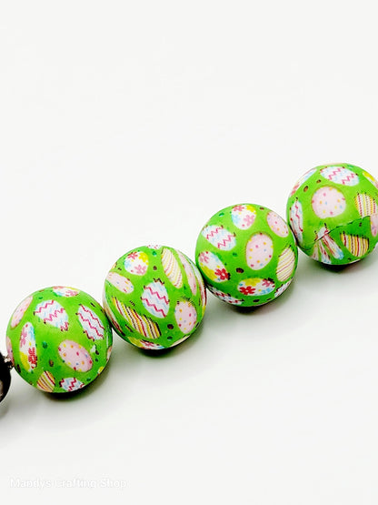 15mm Printed Easter Egg Print Silicone Beads – Spring Round Beads for Pens & DIY Crafts