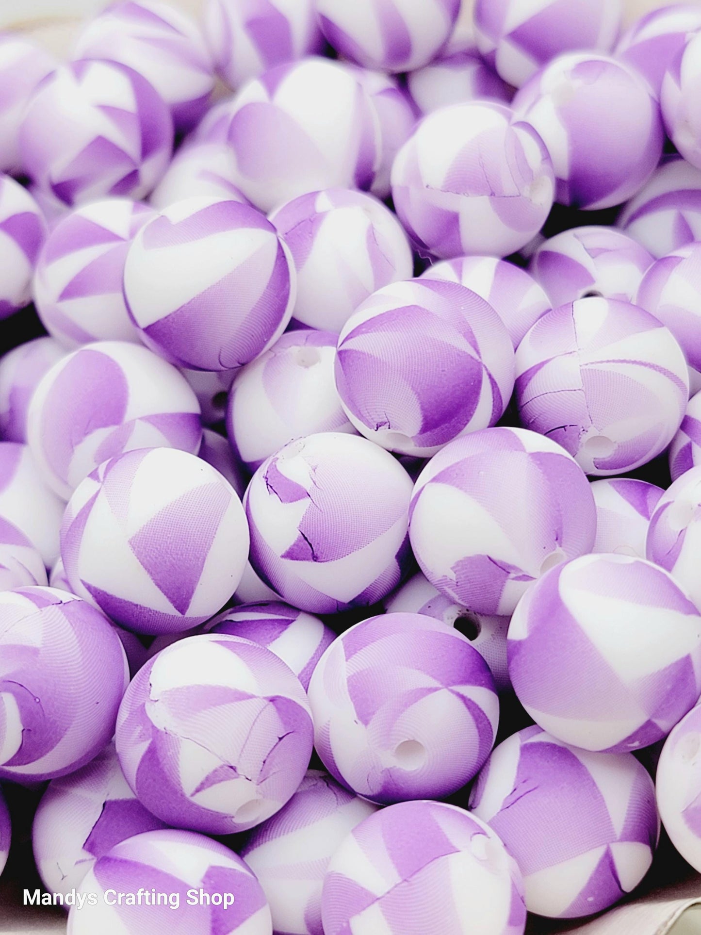 15mm Printed Purple & White Swirl Print Silicone Bead – Round Spacer Beads for Pens & Wristlets
