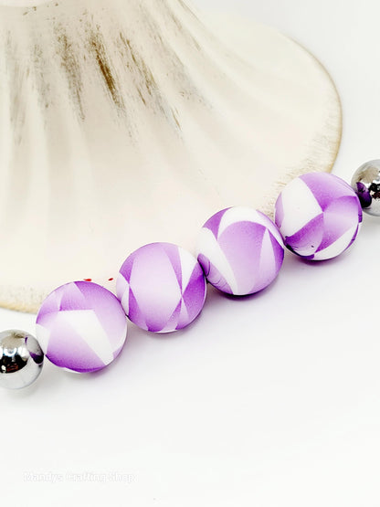 15mm Printed Purple & White Swirl Print Silicone Bead – Round Spacer Beads for Pens & Wristlets