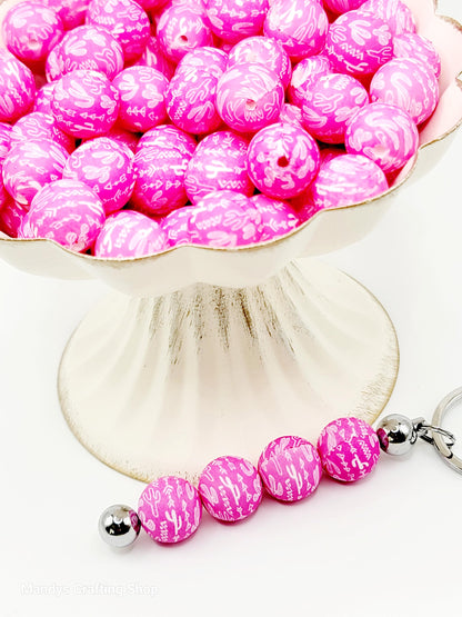 15mm Printed Pink Desert Cactus Print Silicone Bead – Western Round Beads for Pens & Wristlets