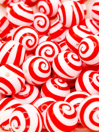 15mm Printed Red & White Swirl Print Silicone Beads – Christmas Round Beads for Pens & Wristlets
