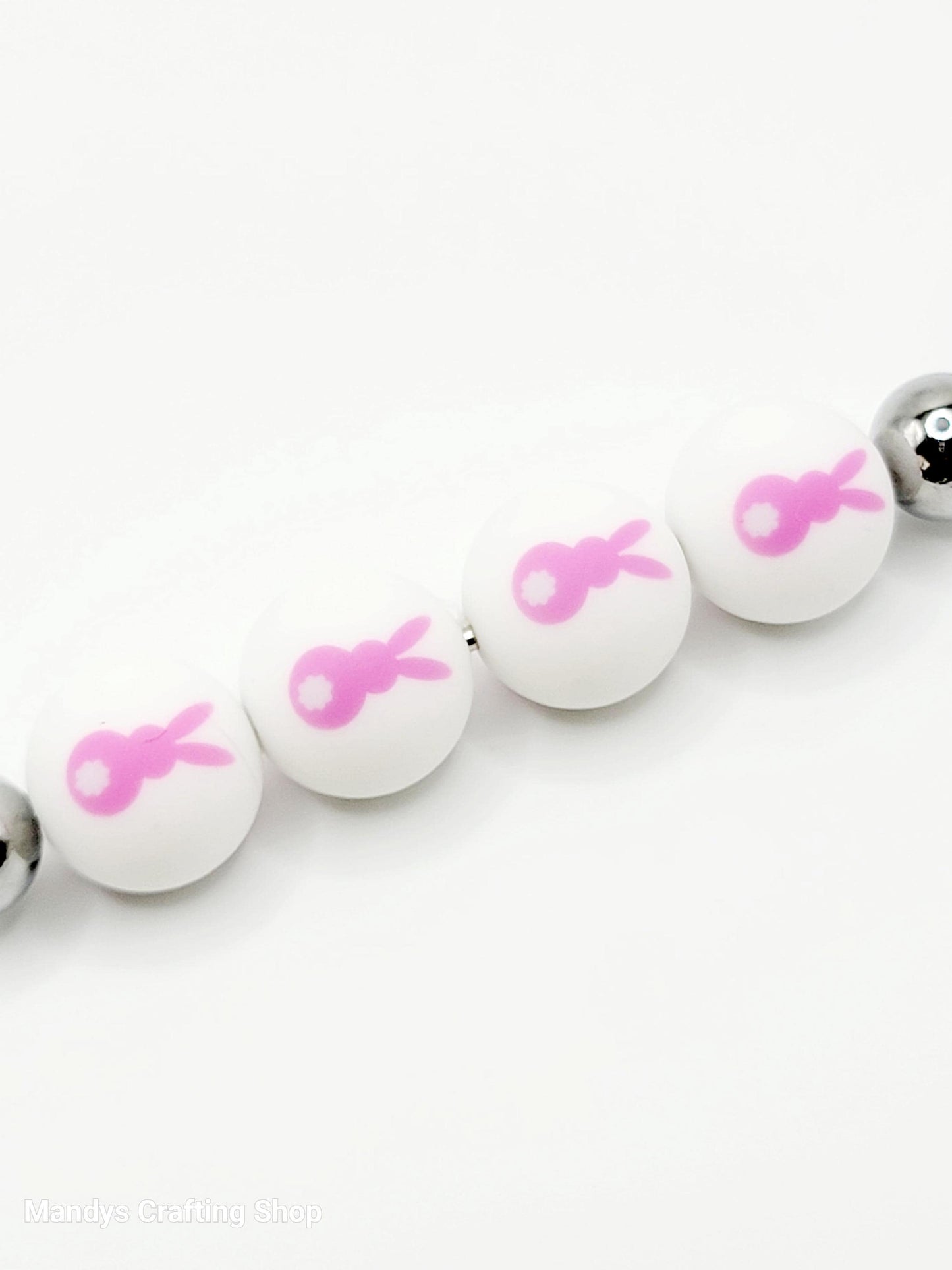 15mm Printed Pink Easter Bunny Silicone Bead – Bunny Rabbit Round Beads for Pens & DIY Crafts