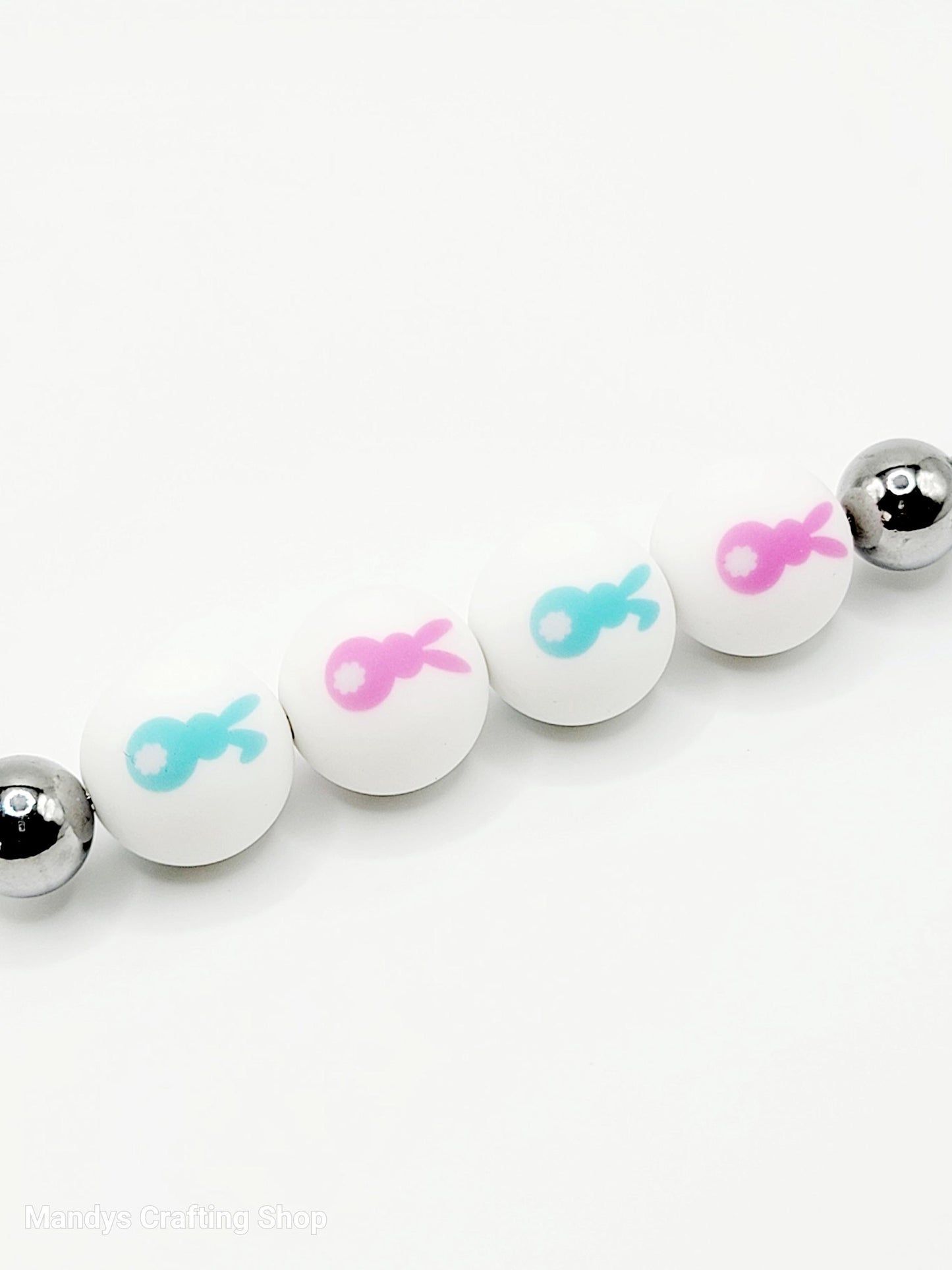 15mm Printed Pink Easter Bunny Silicone Bead – Bunny Rabbit Round Beads for Pens & DIY Crafts