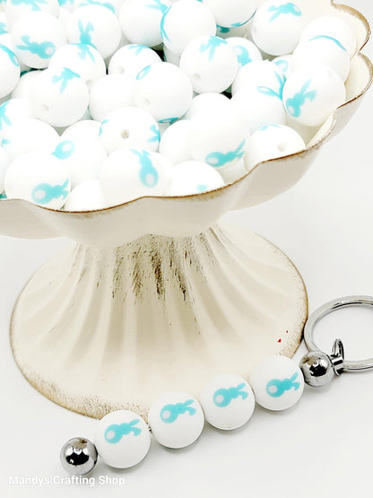15mm Printed Blue Easter Bunny Silicone Bead – Rabbit Round Beads for Pens & DIY Crafts