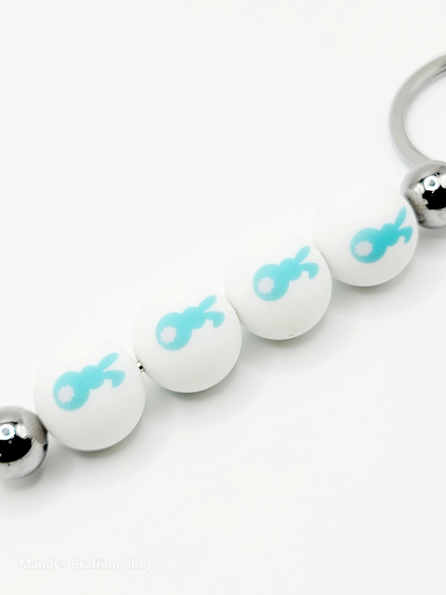 15mm Printed Blue Easter Bunny Silicone Bead – Rabbit Round Beads for Pens & DIY Crafts