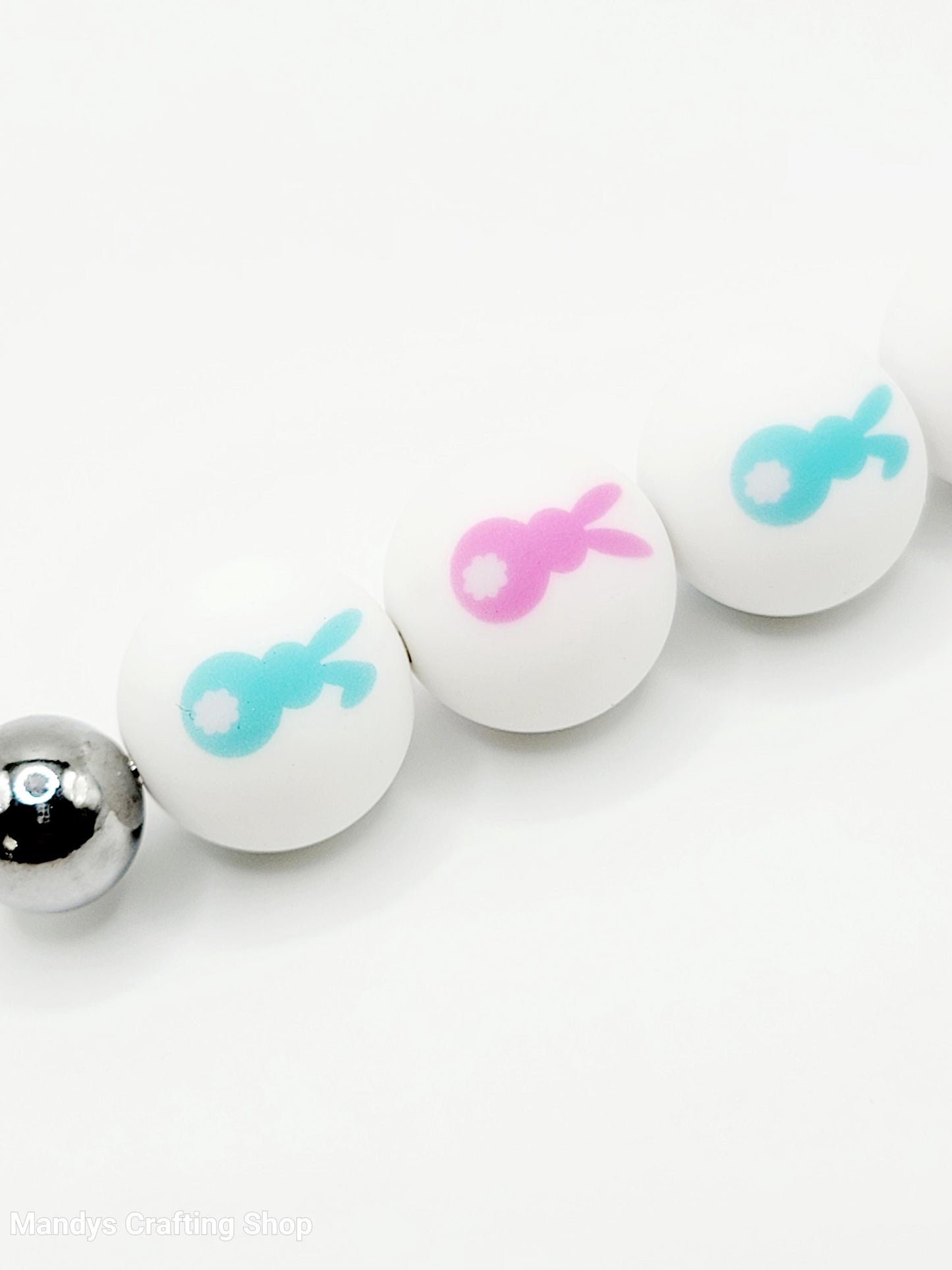 15mm Printed Blue Easter Bunny Silicone Bead – Rabbit Round Beads for Pens & DIY Crafts