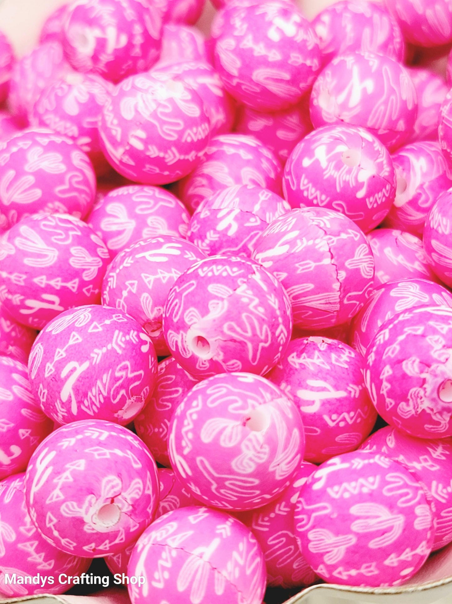 15mm Printed Pink Desert Cactus Print Silicone Bead – Western Round Beads for Pens & Wristlets