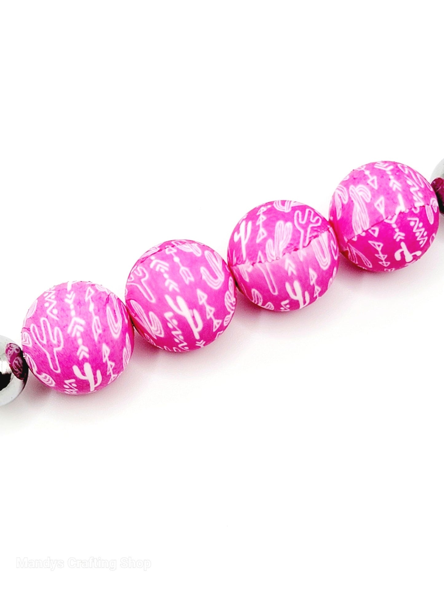 15mm Printed Pink Desert Cactus Print Silicone Bead – Western Round Beads for Pens & Wristlets