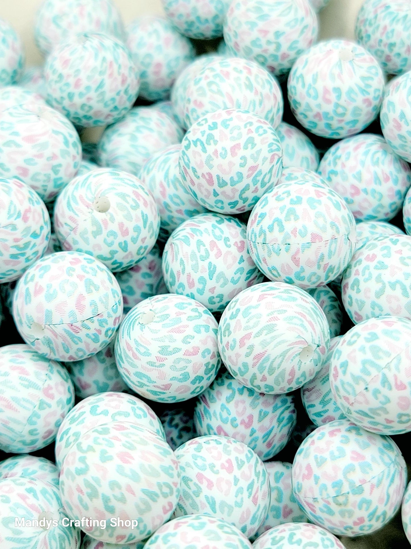 15mm Printed Blue & Pink Leopard Print Silicone Bead – Round Animal Beads for Pens & Wristlets
