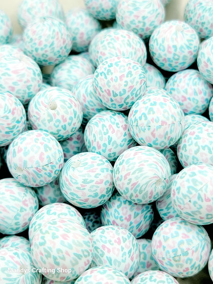 15mm Printed Blue & Pink Leopard Print Silicone Bead – Round Animal Beads for Pens & Wristlets