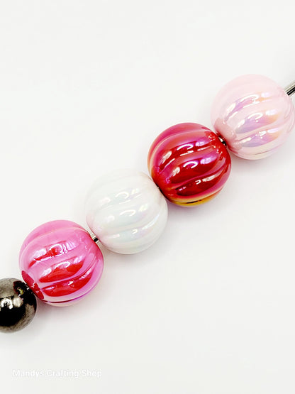 16mm Valentine Ribbed Acrylic Beads (Set of 10) – Pumpkin Style Pearl Finish Mix