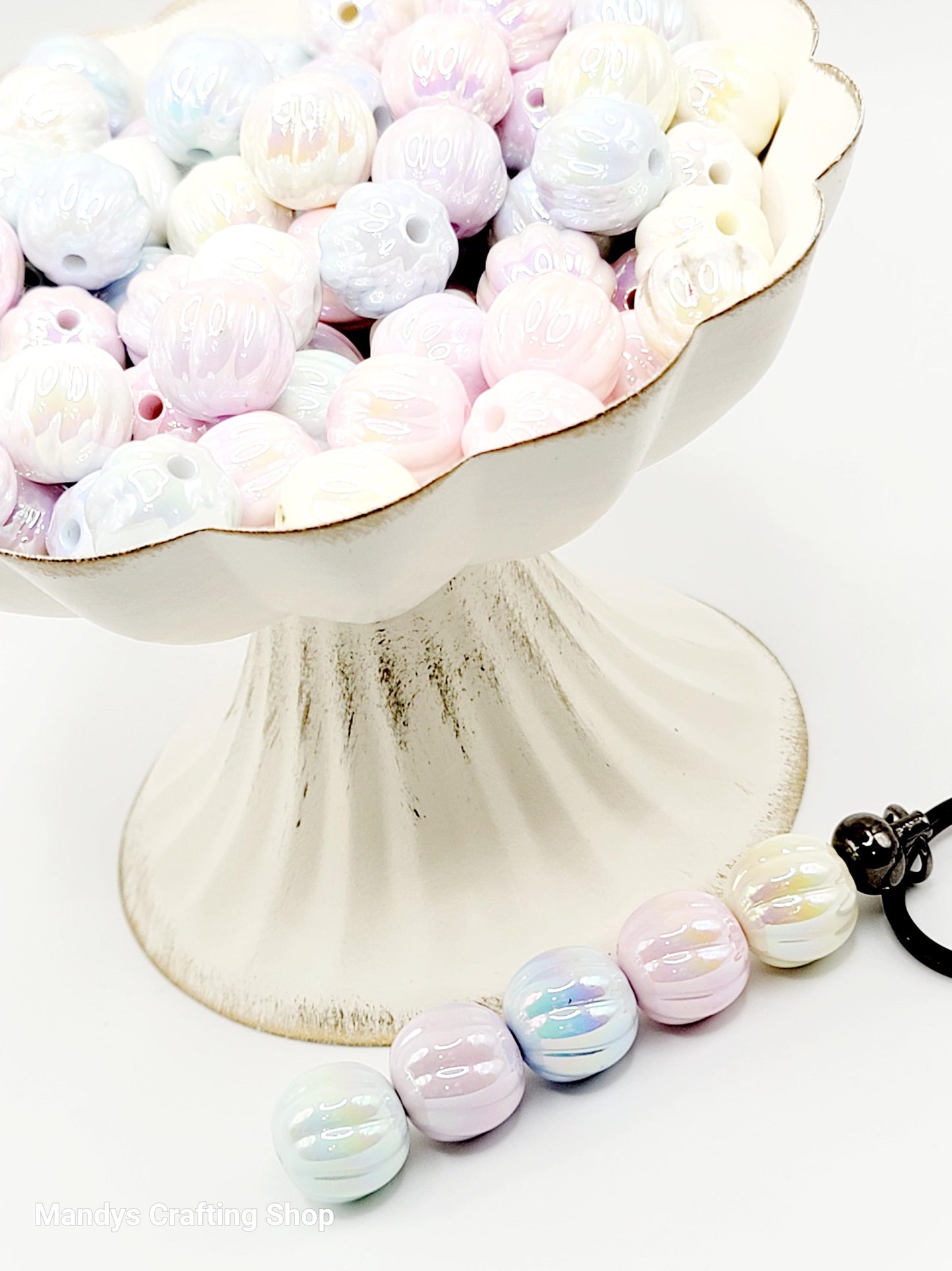 16mm Pastel Ribbed Acrylic Beads (Set of 10) – Pumpkin Style Pearl Finish